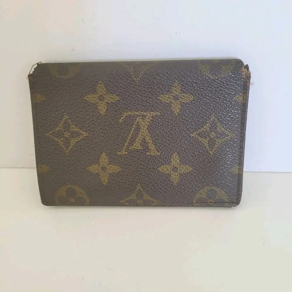 LOUIS VUITTON LV Vintage Unisex Leather ID Card Wallet Brown Bifold Small‎ 70s